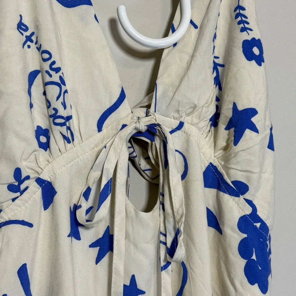 NWT Paper Heart Anthropologie Day Drinks Maxi Dress Womens Medium Blue White SEE - Picture 5 of 10